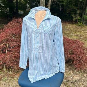 Southern Tide Blue and White Striped Button-Up Shirt- Cotton Tunic Med